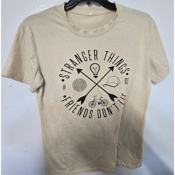 Stranger Things Friends Don’t Lie Shirt SZ L Khaki - Picture 1 of 8